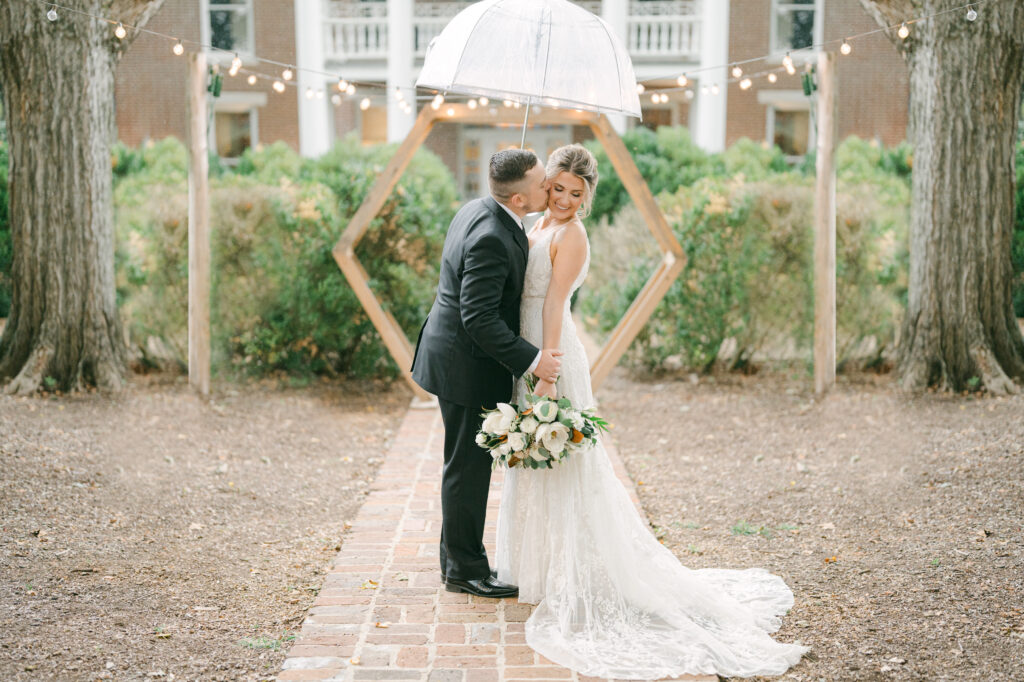 Clear umbrellas make for the best photo ops if there is rain on your wedding day. 